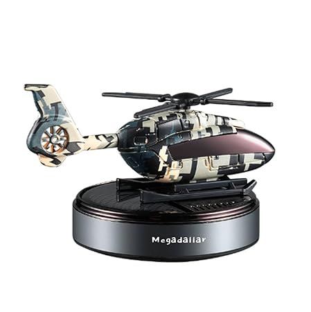MEGADALLAR Solar Powered Fan Rotating Military Helicopter Car Ocean Oil Air Freshener For Dashboard Car Solar Dashboard Accessories, Car Solar Gadget With Car Perfume (Silver)
