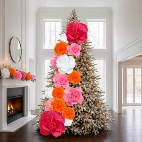 Giegxin 14 Pcs Giant Flower for Christmas Tree Decoration Pink Orange White
