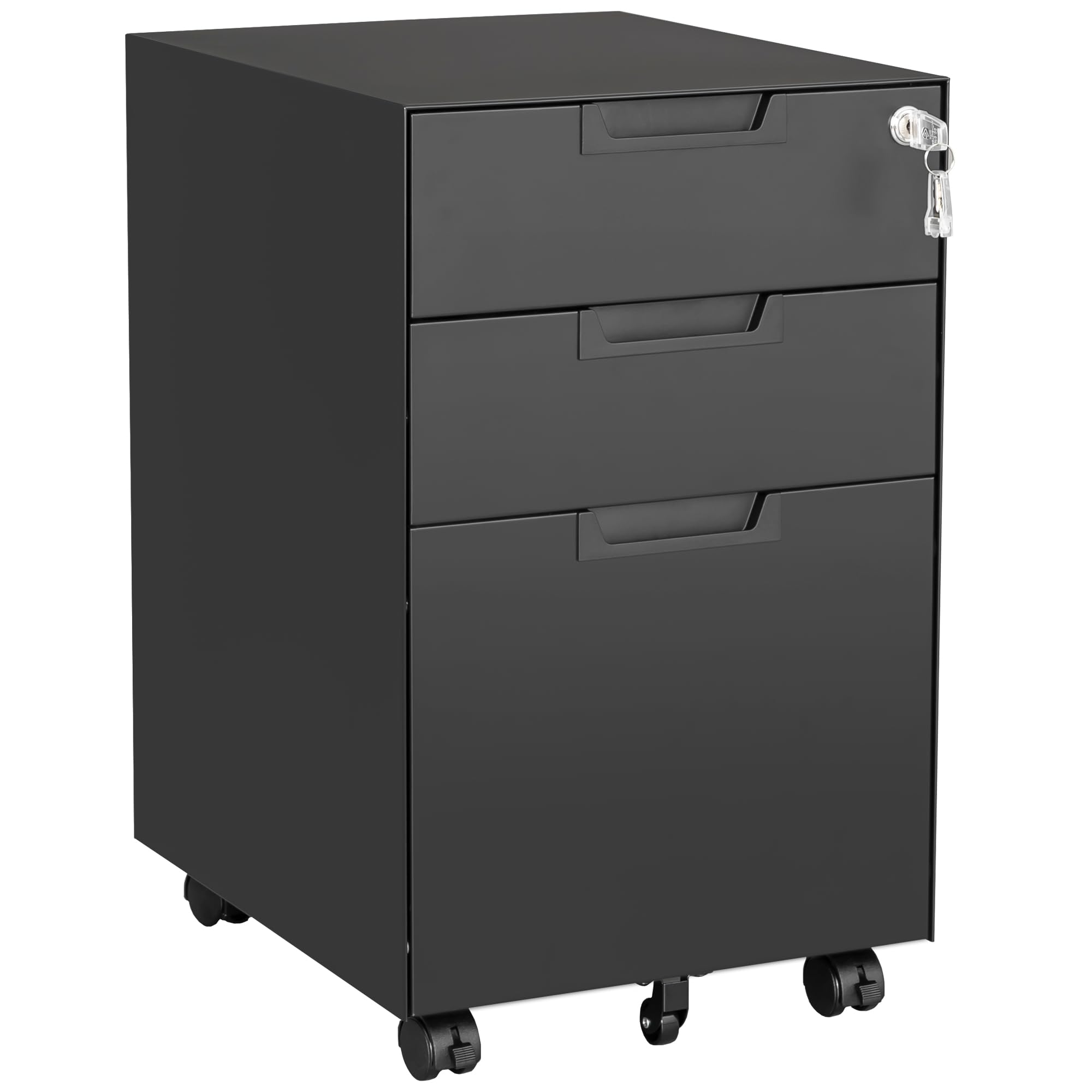 Letaya 3 Drawer Mobile File Cabinet with Lock,Under Desk Metal Small Filing Cabinets for Home Office Organizer Letters/Legal/A4(Fully Assembled Except Wheels-Black)
