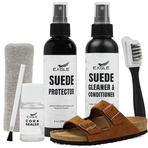 5-in-1 Sandal & Clog Cleaning Kit – Compatible with Birkenstocks – Suede & Nubuck Cleaner, Protector Spray, Cork Sealer & 3-Way Brush – Safe for Leather, Suede, Nubuck & Cork Footbeds
