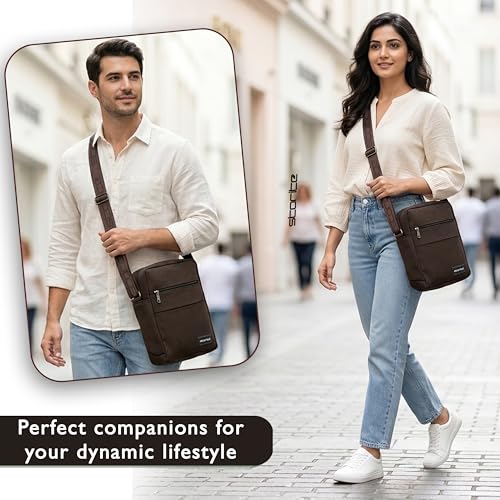 Image of Storite 10 Inch Stylish Padded Mini Sling Crossbody Bag for Men and Women, Small Passport Travel Sling Bag With Water Bottle Pocket