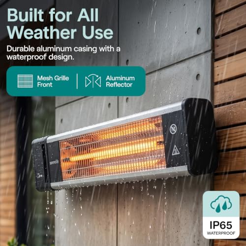 Image of SereneLife Portable Infrared Indoor and Outdoor Electric Space Heater with Remote, IP65 Approved, 1500 Watt Wall-Mounted Hanging for Patio, Restaurant, Backyard, Garage, Decks, Gazebos, Cafes