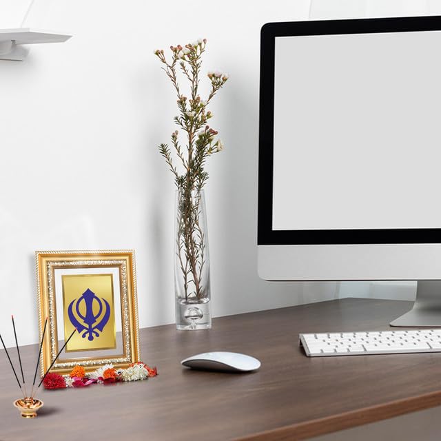 Image of DIVINITI Khanda Sahib 24K Gold Plated Foil Wall and Tabletop Photo Frame for Home Decor, Puja Room, Luxury Gifting | DG Frame 112 S2 (21.5x17.5 CM)