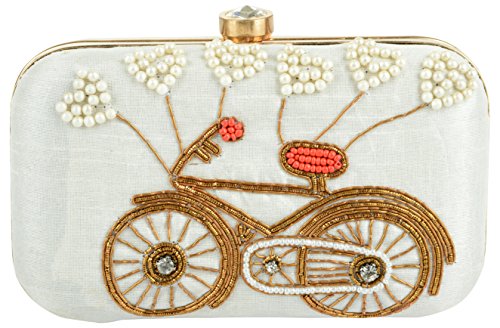 Image of TOOBA Handicraft Women's Embroidered Clutch Purse | Designer Handbag with Golden Floral & Pearl Work | Wedding, Cocktail, Party & Bridal Gift Bag for Women & Girls