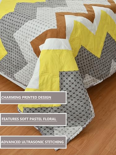 Image of IVAZA Luxury Ultrasonic Punch AC Comforter Blanket - Quilted Microfiber Floral Pattern, Lightweight Breathable All‑Season Blanket for Bedroom, Travel (Singled Bed,228x152 CM) (Yellow Zig zag)