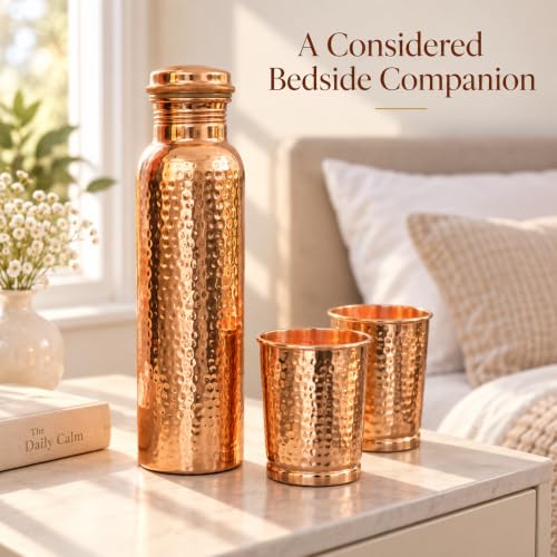 Image of Copper-Master Pure Copper Water Bottle 1L & 2 Glasses Set, Hammered