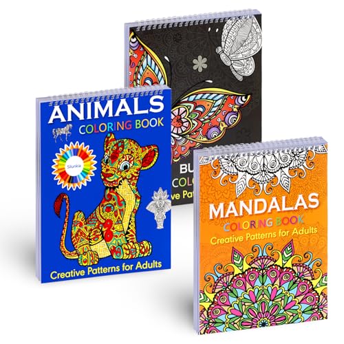 Dengthrive Mandala Malbuch für Erwachsene: 3 Stück Coloring Book Adult with 60 Muster Mandala Tier Schmetterling Thema, Spiral Gebundene Zerreißbares Design für Stress Abbauen und Entspannen