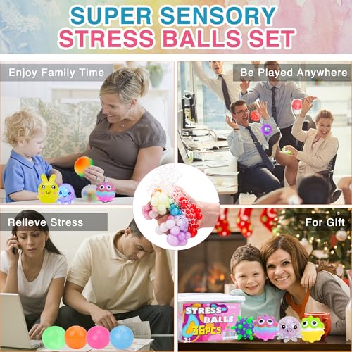 Image of 36 Pack Stress Balls, Squishy Balls, Squishy Fidget Stress Relief | Squeeze Ball for Adults Stress Relieve, Prize Box for Friends, Party Favors