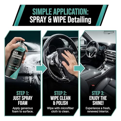 Image of EcoCare Car Interior Cleaner Polish | Multipurpose Foam Cleaning Spray with Microfiber Cloth for Leather Seats, Dashboard, Mats, Roof Liners | Removes Tough Stains & Dirt | Protects All Surfaces 400ML