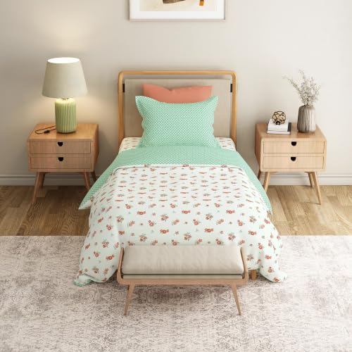 Image of Mytrident Bedsheet for Single Bed Cotton | 60 inch x 90 inch | Little Bloom Green