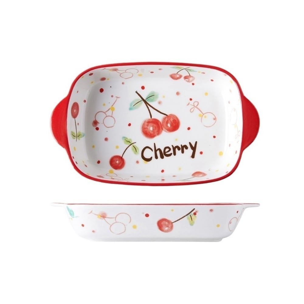 OLSKFUH Kitchen 500Ml Ceramic Tableware Household Baking Cheese Baked Rice Tray Oven Microwave Double Ear Plate Cooking,Red