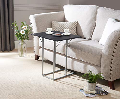 Greenhurst Extendable Side Table Mesa Auxiliar, Acero, Marco Plateado y Negro, Talla única