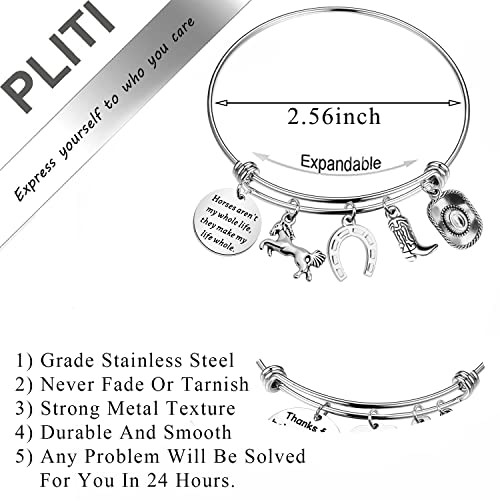 PLITI Horse Charm Bracelet Cowgirl Jewelry Horse Lover Equestrian Gift Horses Aren't My Whole Life They Make My Life Whole Horseshoe Charm Bangle2