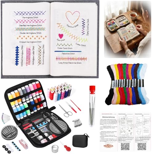 2026 Upgrade Embroidery Book Set for Beginners Portable DIY Embroidery Kit with Linen 99-Piece Complete Needle & Thread Set Step-by-Step Video Instructions Craft Gift for Adults