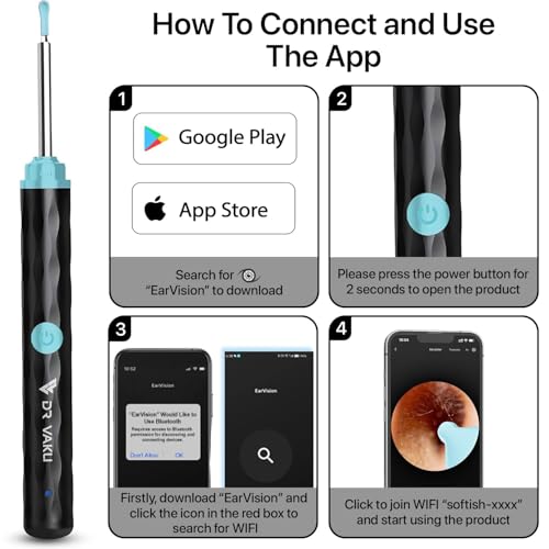Image of Dr Vaku Earocam Ear Cleaner Earwax Removal Tool with Extra Cleaning Kit (Set of 7) HD Camera Wifi Connection & 6 LED Lights Endoscope Tool + 11 Silicone Tips Free & Storage Case-Black /Green