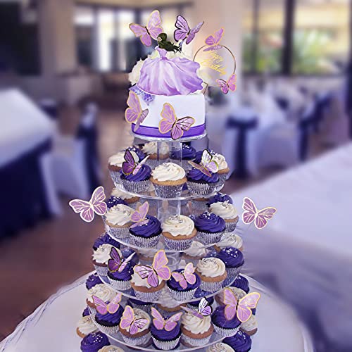 Butterfly Happy Birthday Cake Toppers Set, 56 Pcs Butterfly Cake Decorations Party Supplies With 1 Pcs Metal Gold Happy Birthday Cake Topper For Kids Wedding (Purple) #TOP3