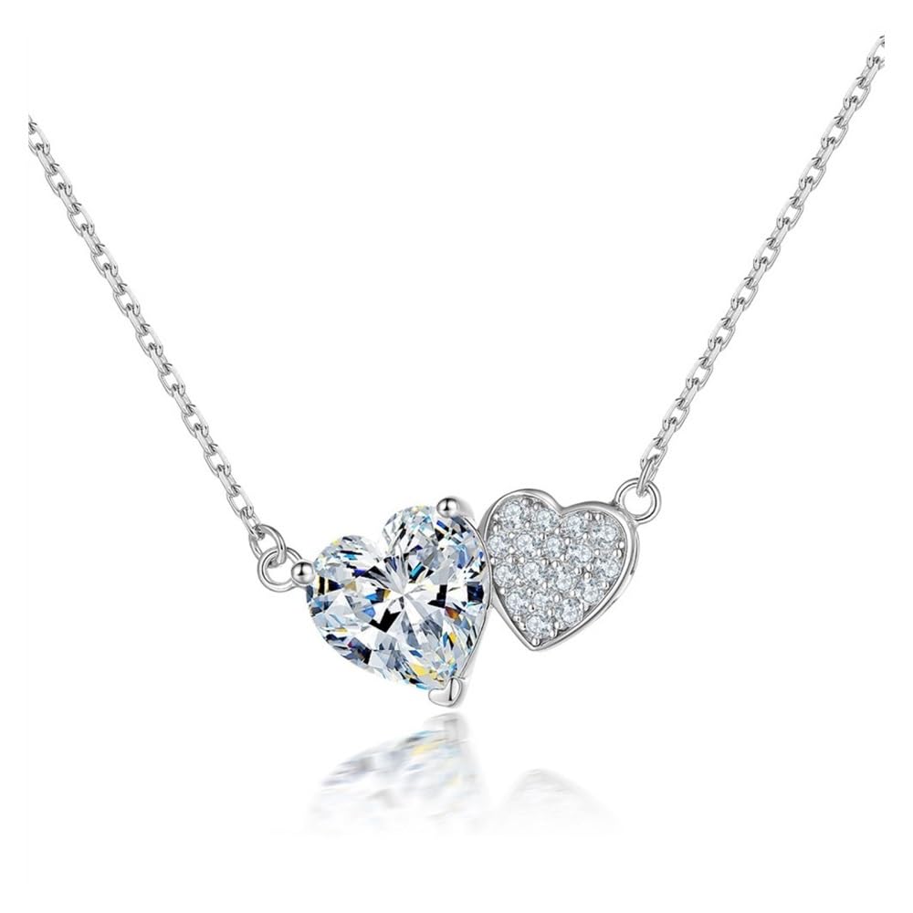 Collier en argent S925 de luxe léger et pendentif double cœur en zircon
