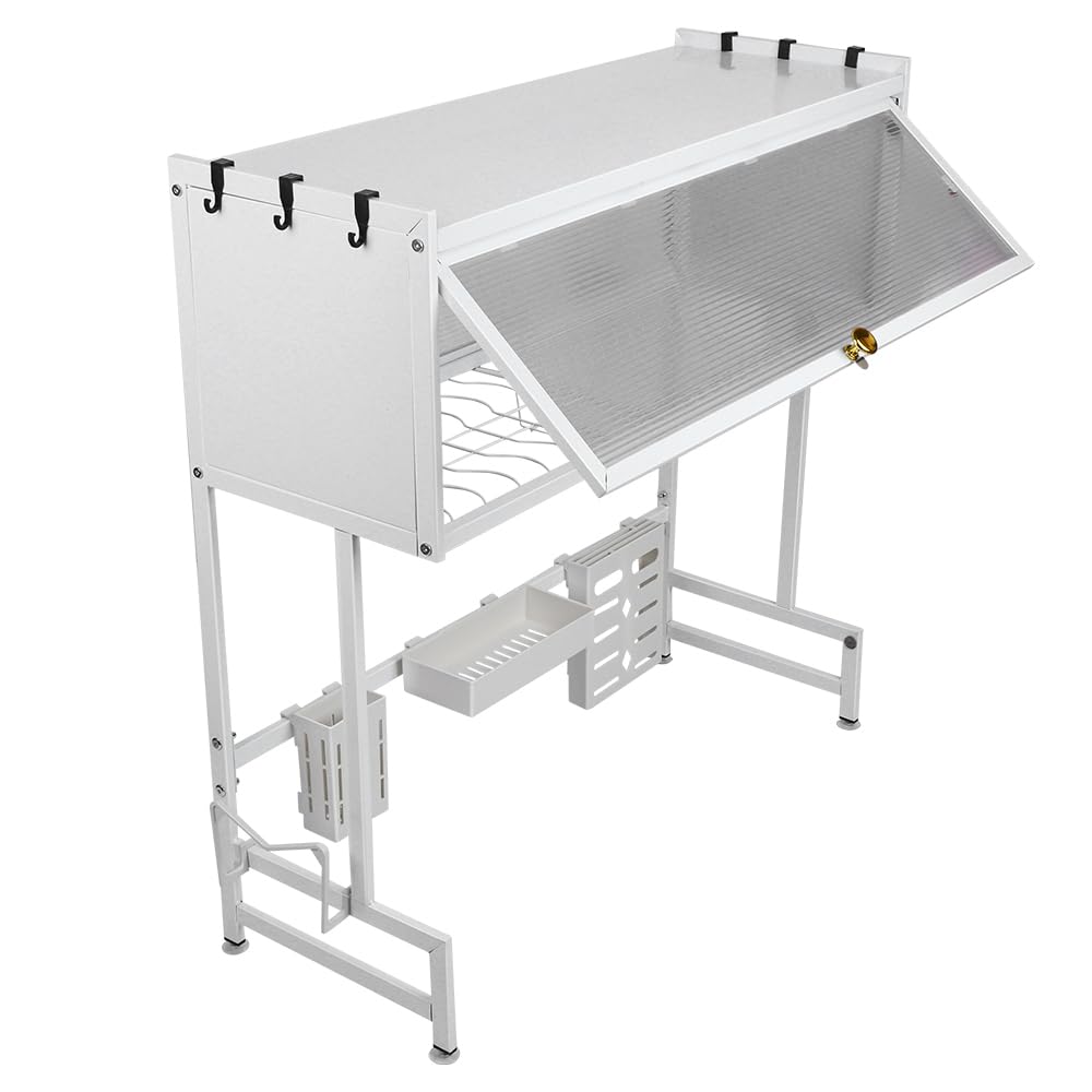 Escurridor de vajilla superior del fregadero de 2 niveles antioxidante con soporte para utensilios y tabla de cortar almacenamiento y organización de cocina, soporte para utensilios, 65 x 30 x 78 cm