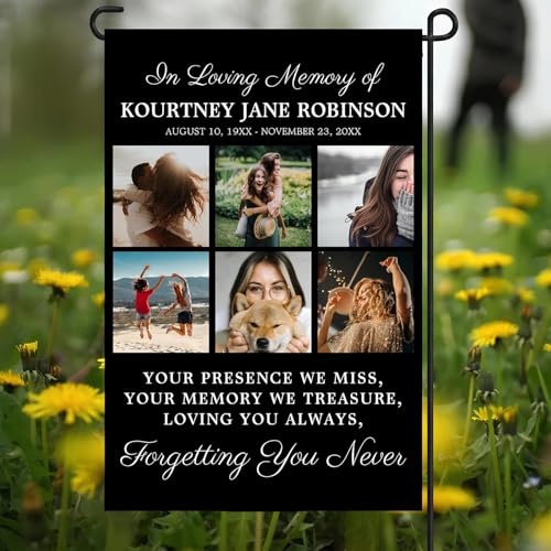 Custom Memorial Flag Personalized Memorial Garden Flags in Loving Memory with Photo Name Date for Outdoor Yard Home Cemetery Decorations for Grave Double Sided 12x18 Inch