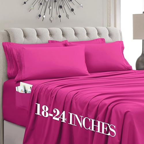 Image of Mocassi Luxury 4-Piece Sheet Set, Ultra Soft 1800 Premium Hotel Quality Microfiber Sheet Set, Fits Mattresses Up to 18 to 24 Inches Extra Deep Pocket - Breathable and Secure Fit, Twin, Pink