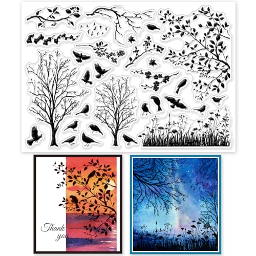 GLOBLELAND Transparente Stempel Mit Vogelzweig Silhouette Vögel Bäume Transparente Gummistempel Silikonstempel Für DIY Scrapbooking Fotoalbum Dekorative Karten 6.3x4.3 Zoll GLOBLELAND Transparente Stempel Mit Vogelzweig Silhouette Vögel Bäume Transparente Gummistempel Silikonstempel Für DIY Scrapbooking Fotoalbum Dekorative Karten 6.3x4.3 Zoll