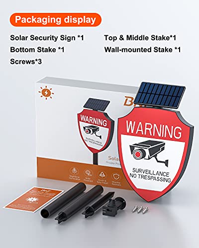 BNT Solar No Trespassing Sign, No Trespassing Signs with Stake and Wall Mount 2 in 1 Installation Mode, Night Lighting Private Property No Trespassing Sign for Yard,Bid Size Security Signs for Outdoor (1 Pack)