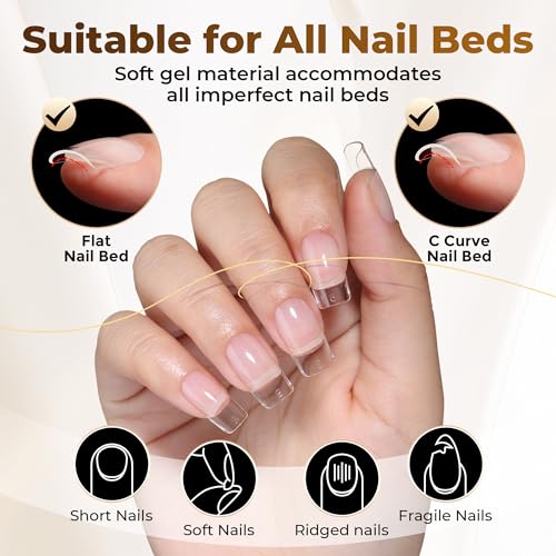 Image of UNA GELLA Nail Tips Square: 504PCS Short Square Nail Tips Pre Etched Gel Fake Nails Tips, No C Curve For Women DIY Nail Extension French Style Salon Home Full Cover Soft Acrylic False Tips 12 Sizes