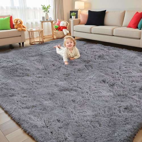 MOONLIGHT20015 Rugs Living Room Large 200x290 CM – Fluffy Grey Area Rugs for Bedroom, Hallway, Lounge – Modern Super Soft Thick Pile Non Slip Non-Shedding Shaggy Rug