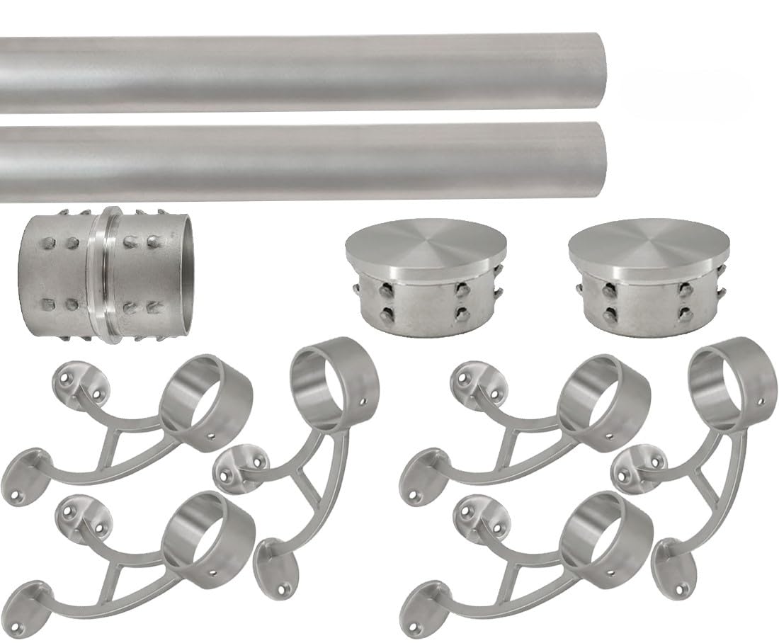 Top Hardware Solid Bar Mount Foot Rail Kit (Custom-Made), Brushed Stainless Steel Tubing, Bar Mount Foot Rail Bracket, End Cap (Flat End Cap, 15 ft (90 in x 2))