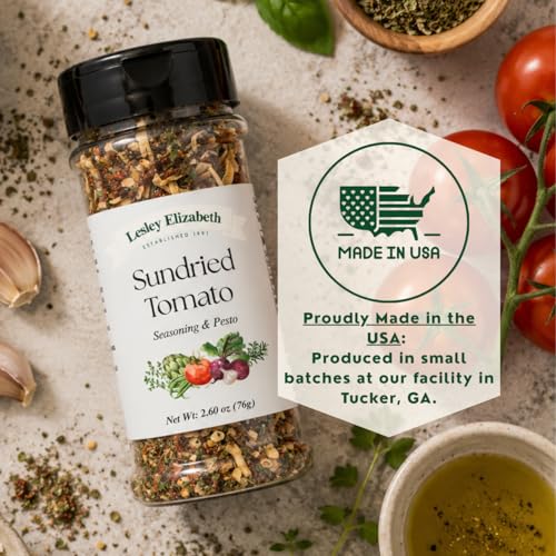Image of Lesley Elizabeth Sundried Tomato Seasoning & Pesto - Gourmet Italian Herb & Tomato Blend for Pasta, Chicken, Vegetables & Sandwiches | All-Purpose Cooking & Grill Seasoning