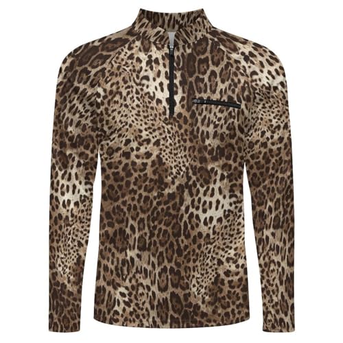 Leopard Animal Print Men's Rash Guard Long Sleeves Quick Dry Fishing Workout Shirts with Zipper4