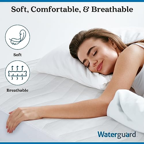 Image of Waterguard Quilted Cotton Mattress Pad - Twin Size - Soft, Comfortable, and Fluffy Mattress Pad - Waterproof Mattress Protector Stretched 13 inch for Snug Fit on Regular Sized Mattress