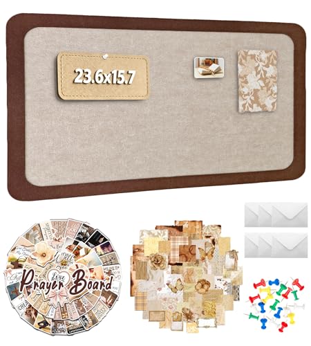 Bvthiynu Bulletin Board 23.615.7 inches 129 Pcs Prayer Board Supplies Kit for Women with Board Envelopes Pins Boho Decorative Stickers Cards for Home Office Classroom School Wall Art