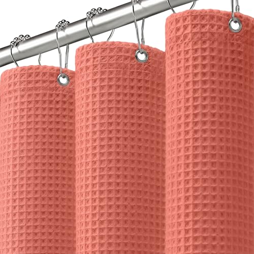 XOGUIBO Waffle Weave Shower Curtain - Coral Cotton Fabric Texture Heavyweight Shower Curtain for Bathroom Washable 72Wx72L