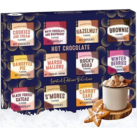 Hot Chocolate Selection Gift Set - 12x New Assorted Box Flavours in Cookies n creme, Rocky Road, Berries, Cherries & Marshmallows | Christmas Food/Gifts for her him men 400 g (Christmas Gifts) Cover