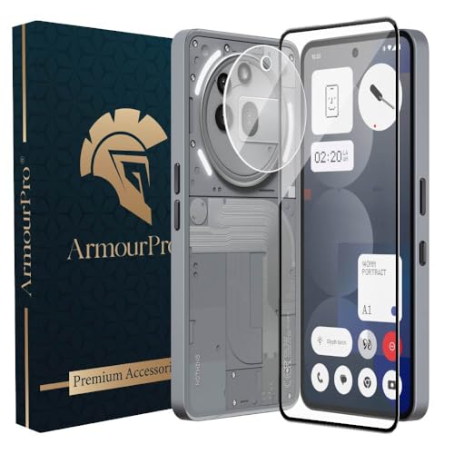 Image of ArmourPro Tempered Glass and Clear Camera Lens Protector for Nothing Phone (3A) Pro, Edge to Edge Screen Guard, Anti-Bubble, Scratch Resistant, Anti-Fingerprint, Installation Kit | Clear