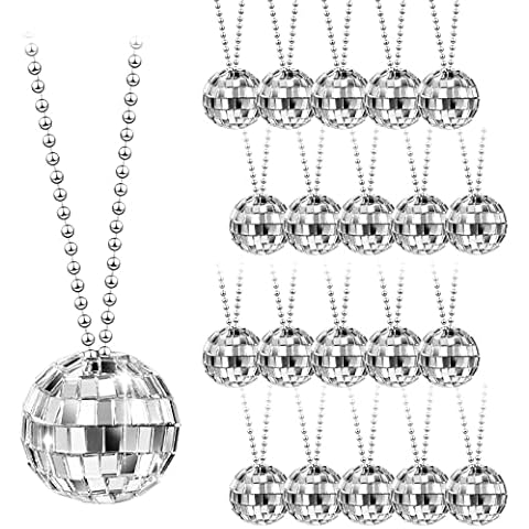 20 Pcs Disco Balls Necklaces - 1 Inch Reflective Mirror 70s Disco Ball Necklaces Disco Party Favor Decoration Costume Accessories for Dance Birthday Party Cover