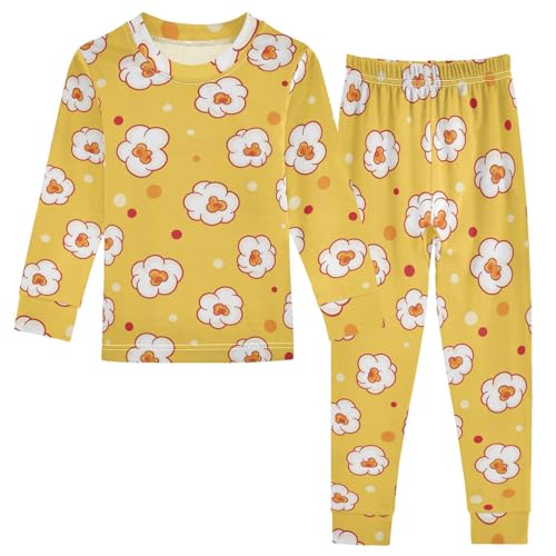 Pajama Sets Long Sleeve Popcorn Yellow Background Soft Comfy Sleepwear 2 Piece PJS 3-8T - Main Image