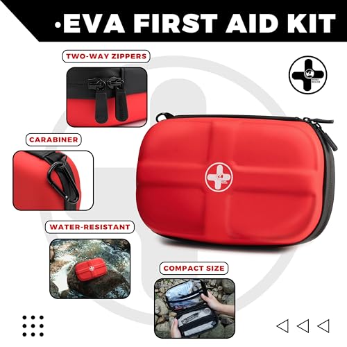 RHINO RESCUE EVA First Aid Kit, HSA/FSA Eligible, Small Waterproof Portable Emergency Hiking First Aid Kit for Backpackingg, Medical Kit for Travel, Home, Car, College Dorm, Camping, Boat (Red) - Image 3
