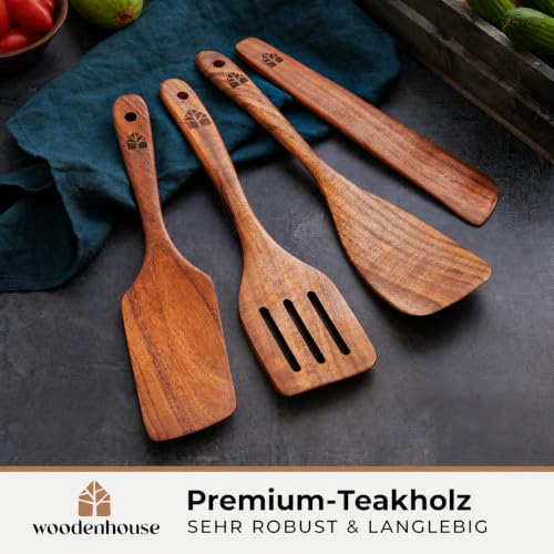 Pfannenwender Holz Set 4-teilig aus Teakholz, Bratwender und Holzspatel – Ansicht 3