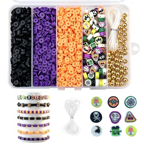FINEWEN Halloween Clay Bead Kit Orange Black and Purple Polymer Clay Beads DIY Jewelry Making Set for Party Favors & Crafts (4000Pcs)