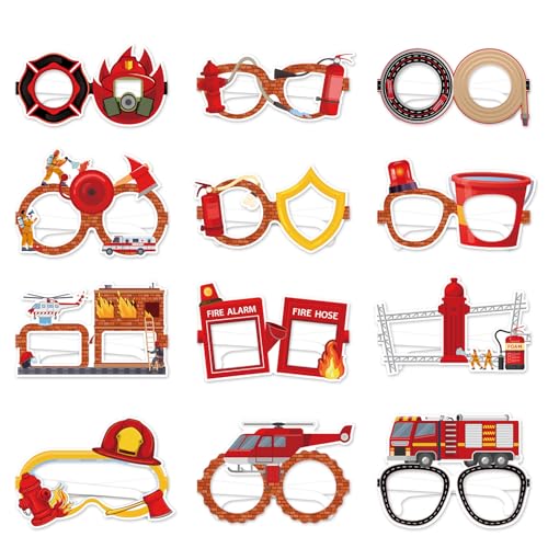Shamoparty 12 gafas de bombero para decoración fotográfica, decoración de fiesta infantil, gafas con máscara, tema rojo, artículos divertidos para fiestas, instalaciones para fiestas de cumpleaños