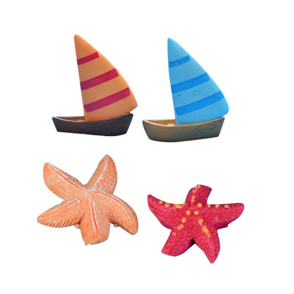 4pcs Mini Beach Starfish,Sailing Boat,Sea Shells,Beach Crafts Perfect for Baby Shower,Craft Work,Candle Making,Home Decorations,Fish Tank and Vase Fillers,Beach Theme Party Wedding Decor, DIY Crafts
