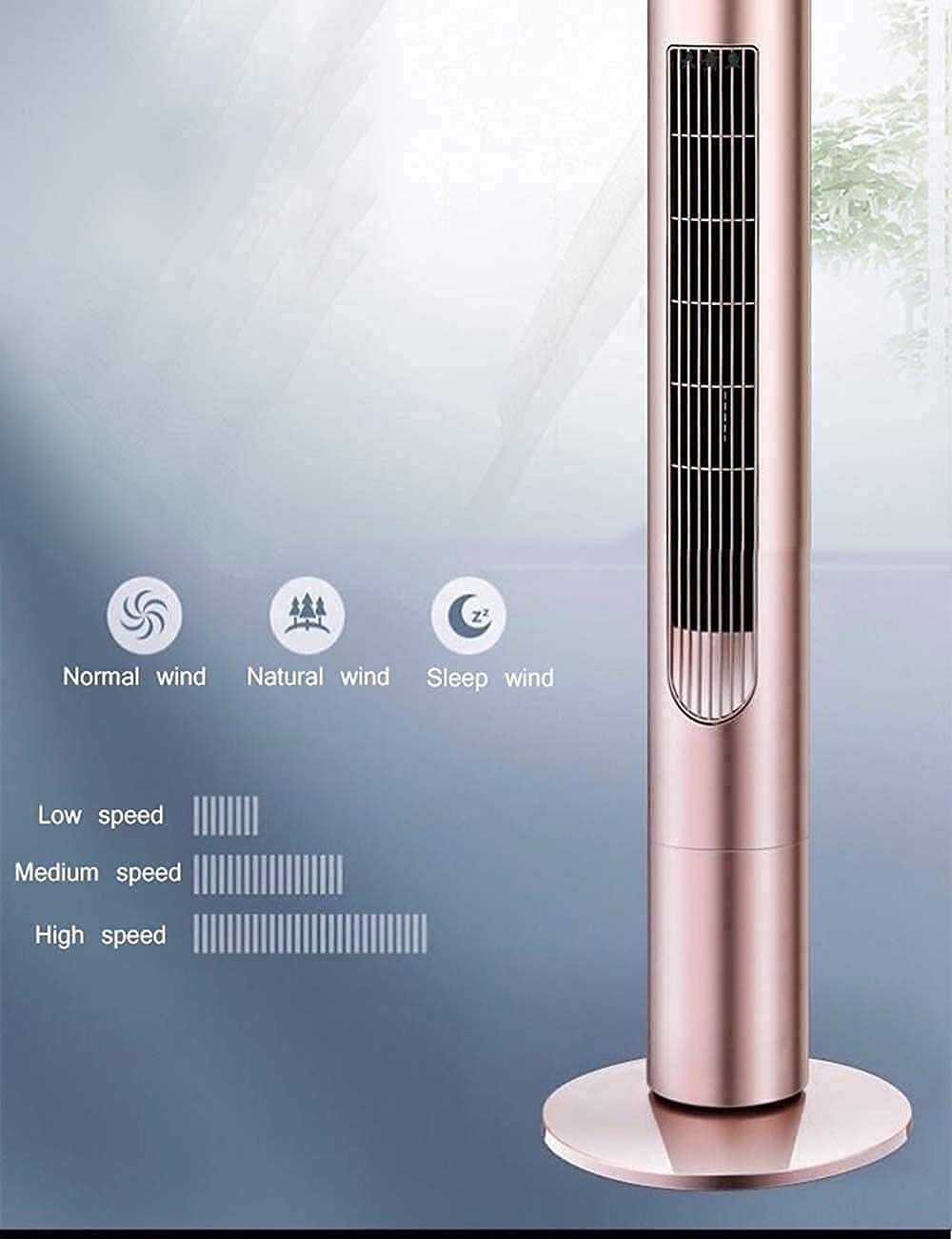 MU Home, biuro, timer 8 h, elektryczny cichy wentylator z diodami LED, 3 prędkości nawiewu, 3 tryby pracy, przenośny, do sypialni, wentylator wieżowy, bezblasiowy wentylator stojący, oscylujący