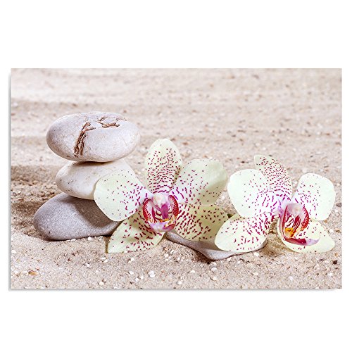 Feeby Impression Sur Toile Orchidée Galets Zen 40x30 cm Tableaux Tableau Mural Image Moderne Photo Décoration Murale Artistique Photographie Design Chambre Salon Cuisine Blanc Beige Rose
