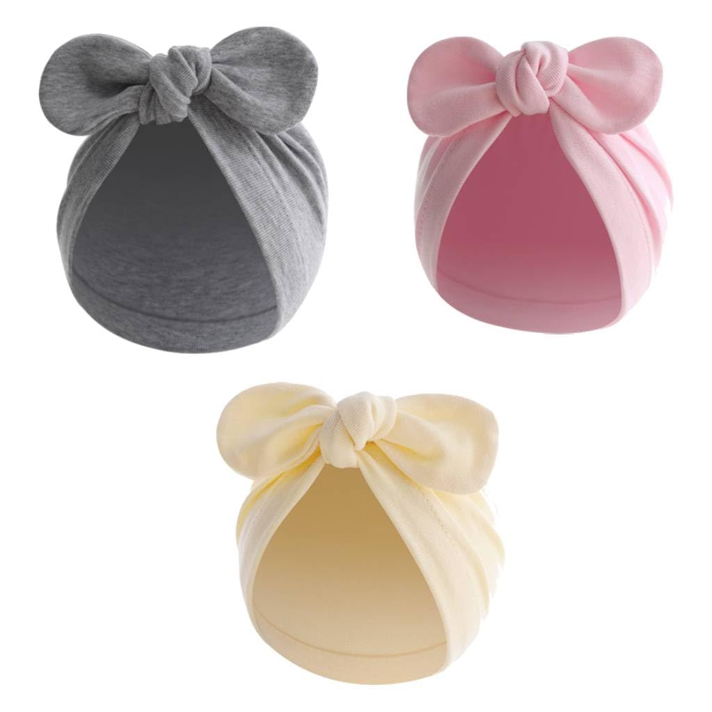 snowie soft Baby Cap 6-12 Months, 3pcs Cap for Baby Girl Boy, Bow Knot Babies Caps for Born 0-3 Months, 1-2 Years, Newborn Cotton Caps Babies Shower Gift-picture-23
