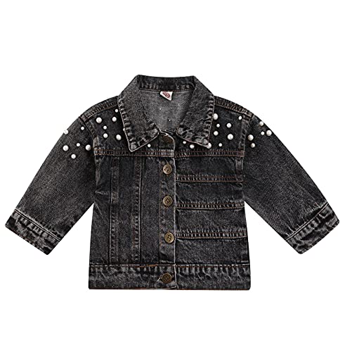 ZAXARRA Toddler Baby Girls Denim Jacket Button Down Coat Jean Jacket Cardigan Fall Winter Outerwear Clothes (Black, 2-3 T)