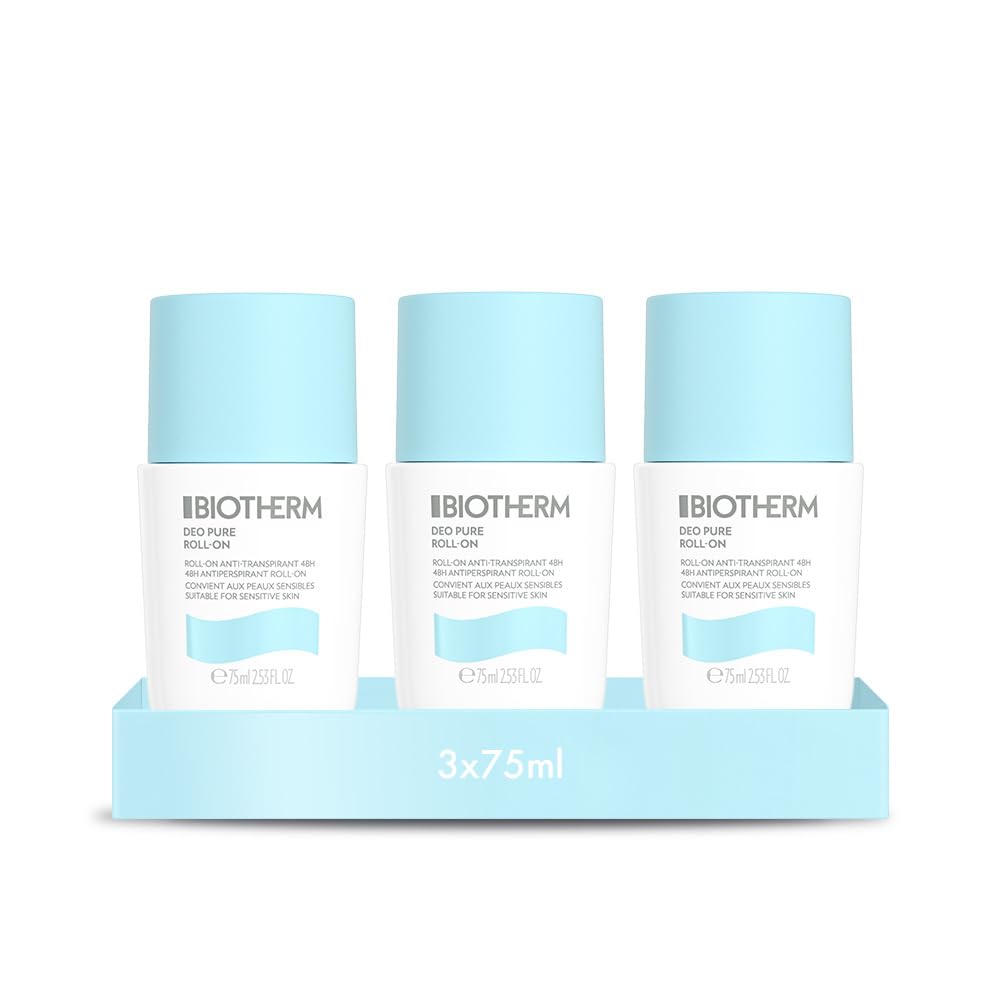 Biotherm Deo Pure Roll-On, 48 H Antitranspirant, wirksamer Schutz vor Schweißgeruch, Deo-Stick für empfindliche Haut und alle Hauttypen, wirkt pflegend und beruhigend, 75 ml (Packung mit 3)
