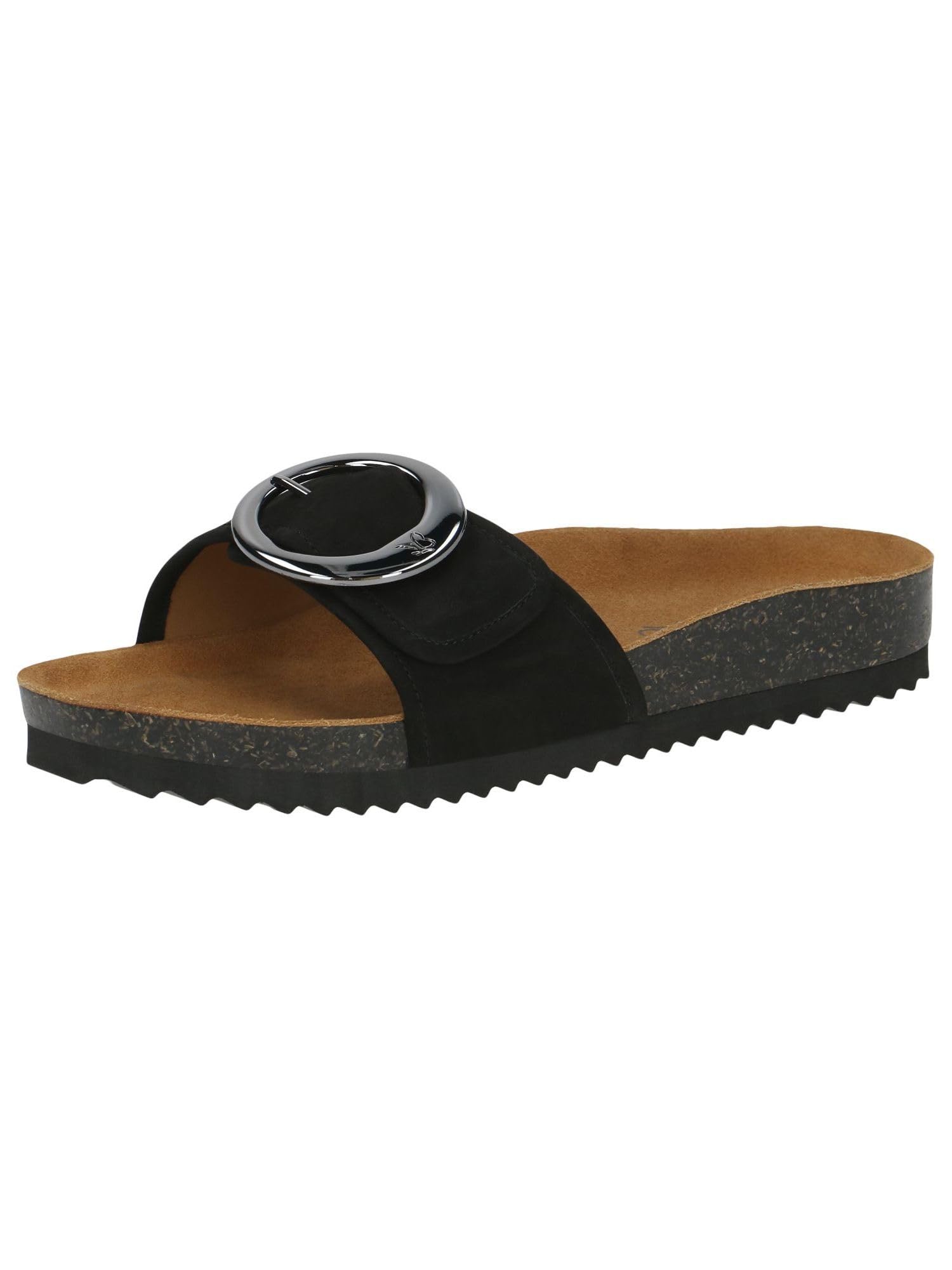CAPRICE Women's Leather Mules with Buckle, Black (Black Nubuc), 6.5 UK