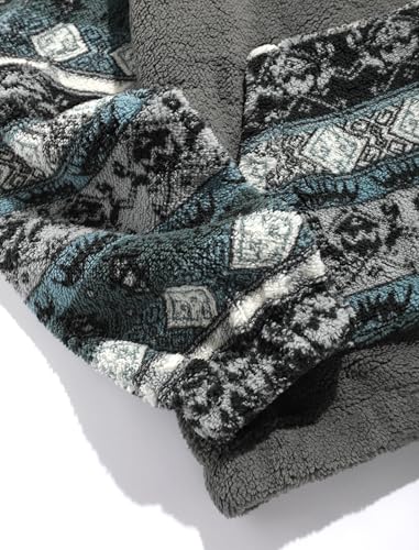 Image of ZAFUL Men 1 /4 Zipper Ethnic Aztec Fleece Unisex Winter Sweatshirt Tops 2026 | Funnel Neck Fluffy Polar Fleece Faux Sherpa Soft Thermal Pullover Kangaroo Pocket Jacket Hoodie Tops